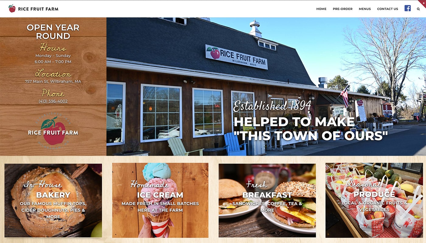 Rice Fruit Farm custom website design, WordPress web designer MA, WordPress web designer CT, social media marketer MA, social media marketer CT