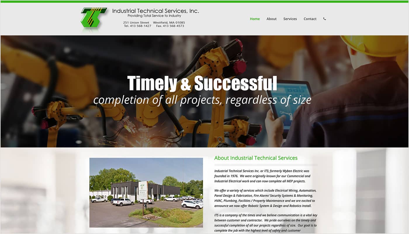 Industrial Technical Services custom WordPress web design, website design Westfield MA, branding Westfield MA, logo design Westfield MA, social media marketing Westfield MA