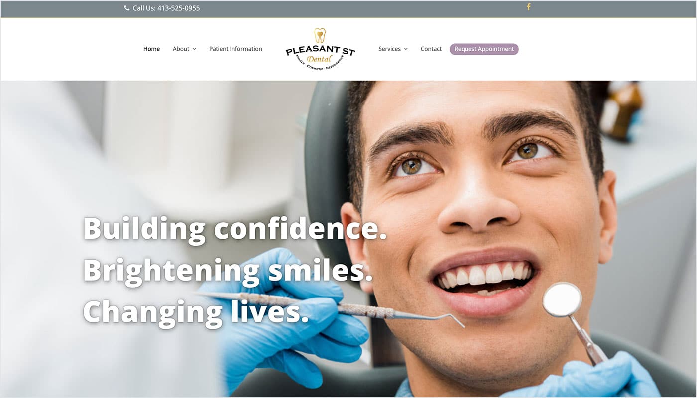 Pleasant Street Dental website, web designer East Longmeadow MA, marketing agency East Longmeadow MA, design services Massachusetts, branding Massachusetts