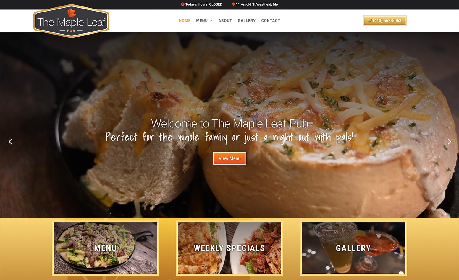 The Maple Leaf Pub custom website design, logo design, branding, web design Western MA, branding Western MA